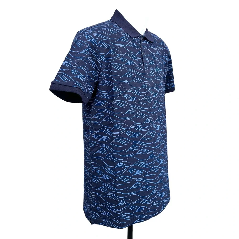 Ben Sherman Polo Shirt Short Sleeve Marine Blue Wave Men's Small Regular Fit NWT